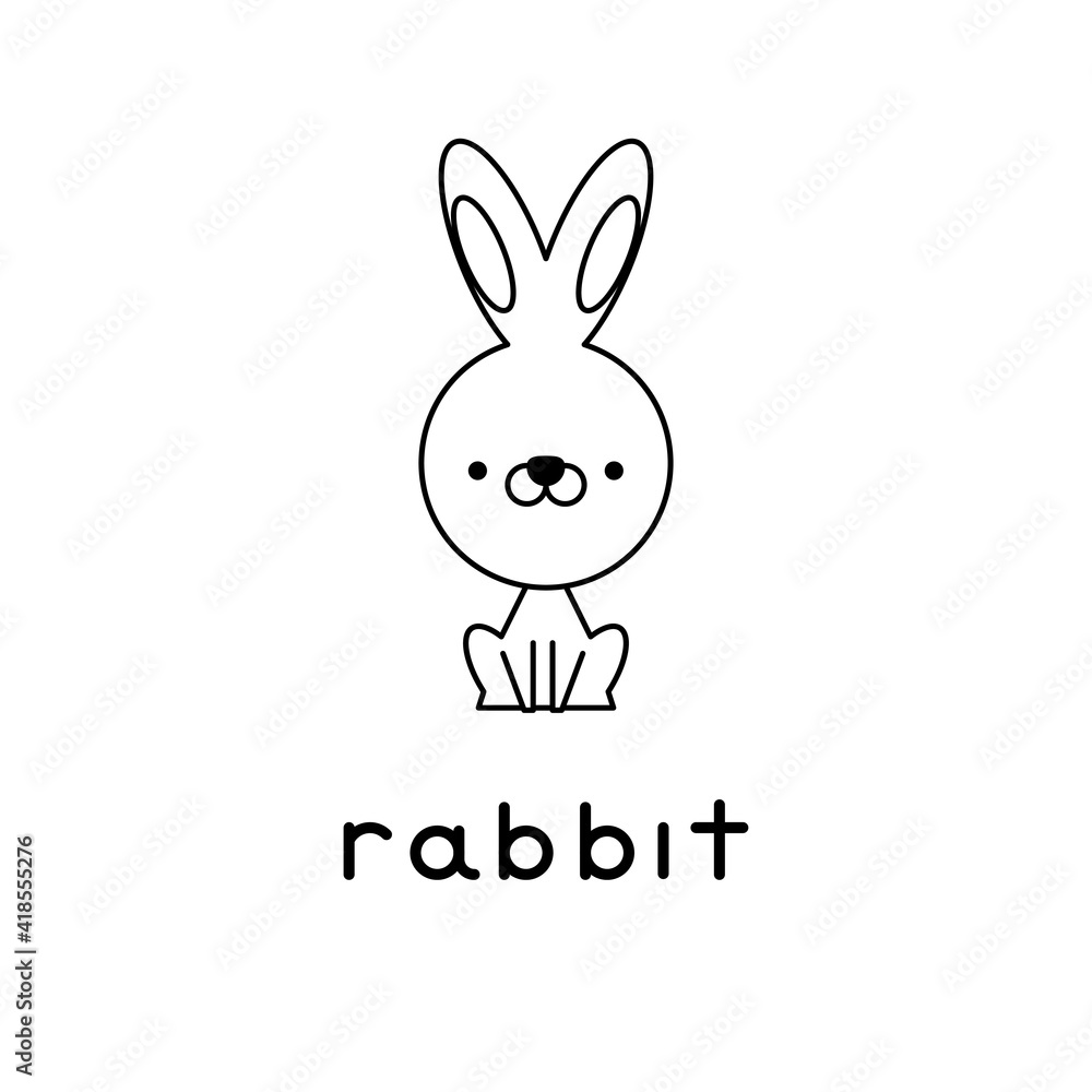 Outlined cute cartoon rabbit. Vector illustration.