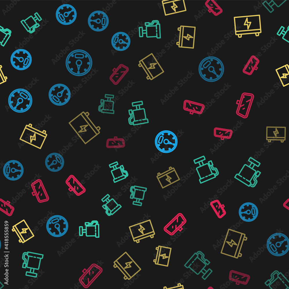 Set line Speedometer, Car air pump, battery and mirror on seamless pattern. Vector. Set line Speedometer, Car air pump, battery and mirror on seamless pattern. Vector.