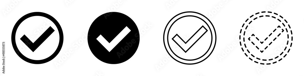 Check marks vector set. Set of black checkmarks in circles. Outlines of checkmarks set. Set of trendy voting icons. Vector illustration. Check marks vector set. Set of black checkmarks in circles. Outlines of checkmarks set. Set of trendy voting icons. Vector illustration.