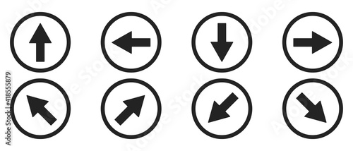 Arrows vector set. Arrows set in black circles in different directions. Cursors vector icon. Vector illustration.