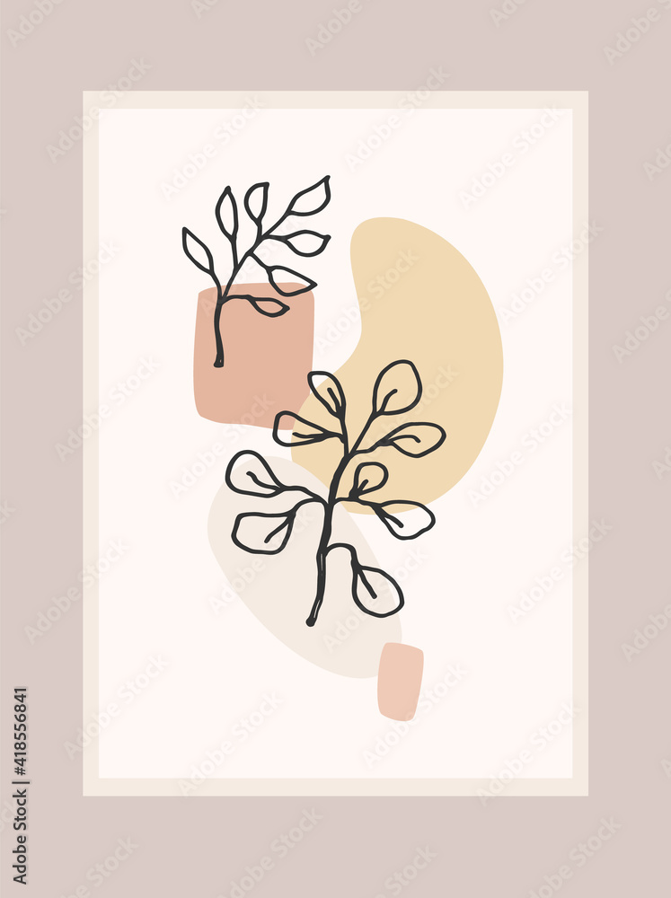 Contemporary art print with abstract plant. Line art. Modern vector design Contemporary art print with abstract plant. Line art. Modern vector design