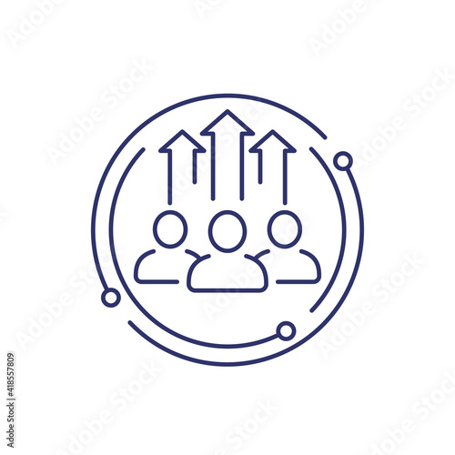 team growth and development line icon on white
