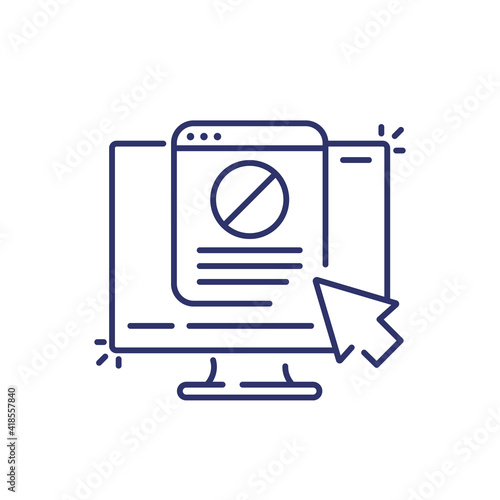 blocked web page line icon on white