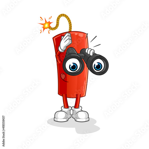 dynamite with binoculars character. cartoon mascot vector