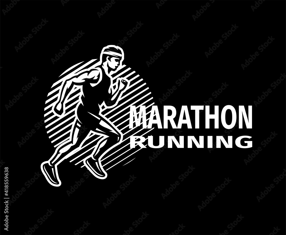 Fototapeta premium Running marathon. Logo, emblem. on a dark background. Vector illustration.