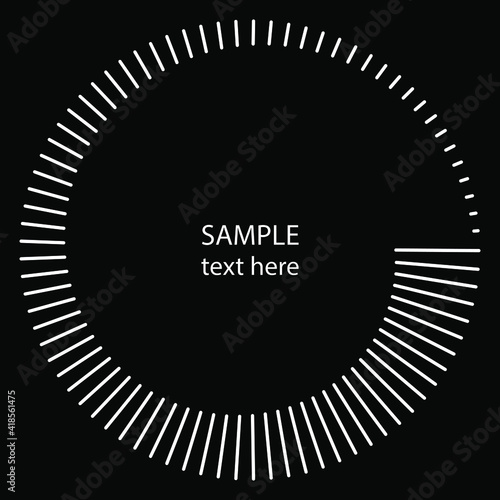 White radial stripes in round form. Geometric art. Trendy design element for border frame, round technology logo, blackout tattoo, symbol, web, prints, template, pattern and abstract background