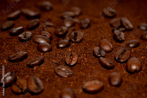 Coffee beans form a background