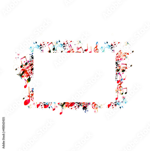 Empty card with colorful musical notes  blank placard for your text vector illustration 