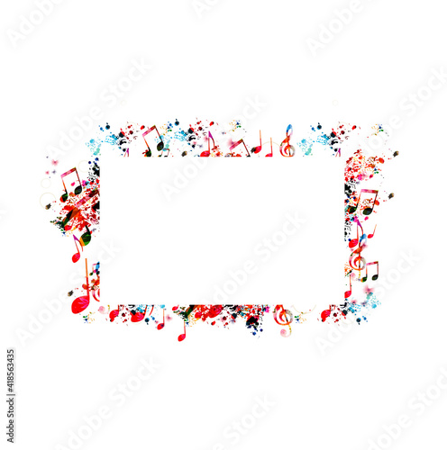 Empty card with colorful musical notes, blank placard for your text vector illustration	