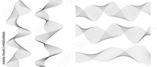 Design elements. Wave of many gray lines. Abstract wavy stripes on white background isolated. Creative line art. Vector illustration EPS 10. Colourful shiny waves with lines created using Blend Tool