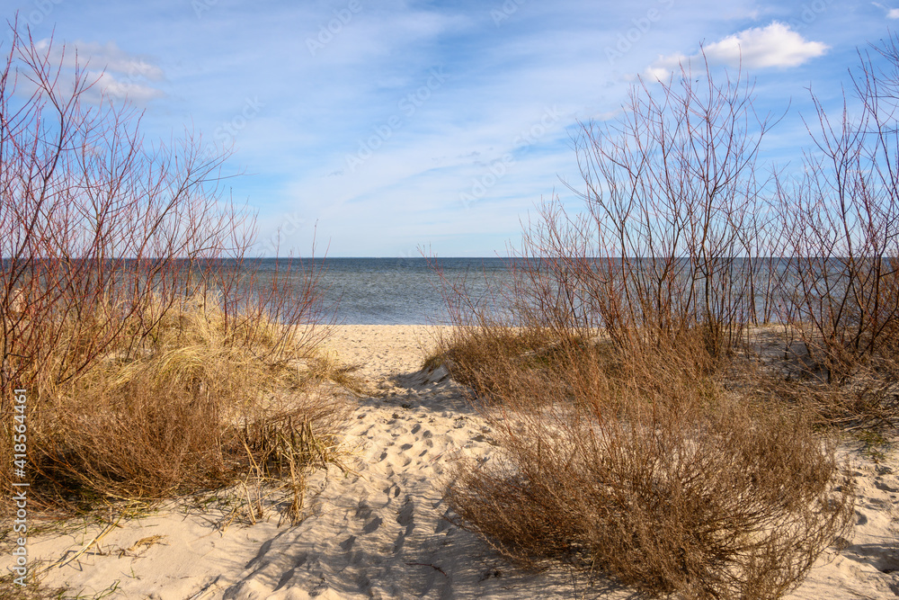 Baltic Sea and sand dunes on the beach. Rewa, Poland.