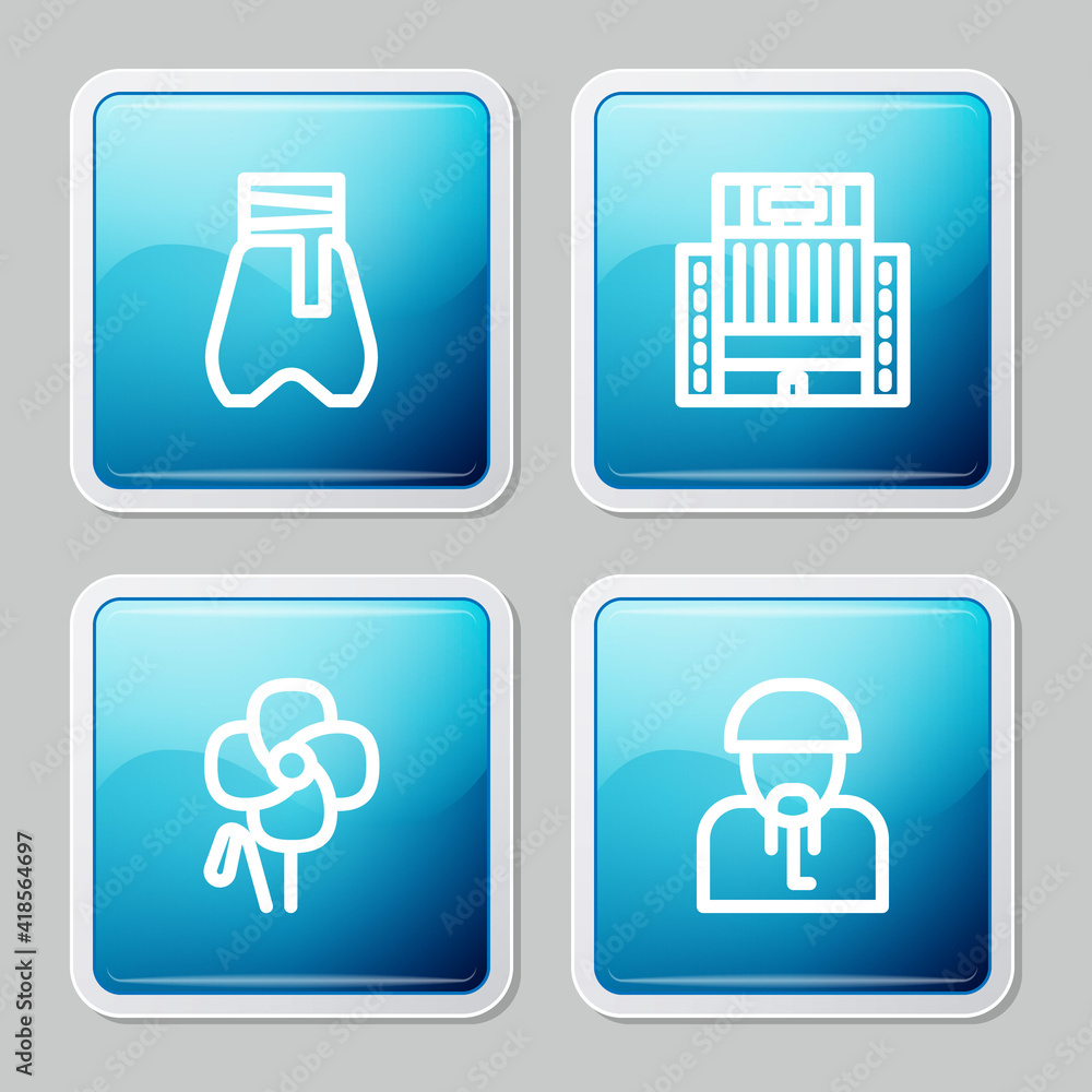 Set line Cossack pants, Hotel Ukraina building, Poppy flower and Ukrainian cossack icon. Vector. Set line Cossack pants, Hotel Ukraina building, Poppy flower and Ukrainian cossack icon. Vector.