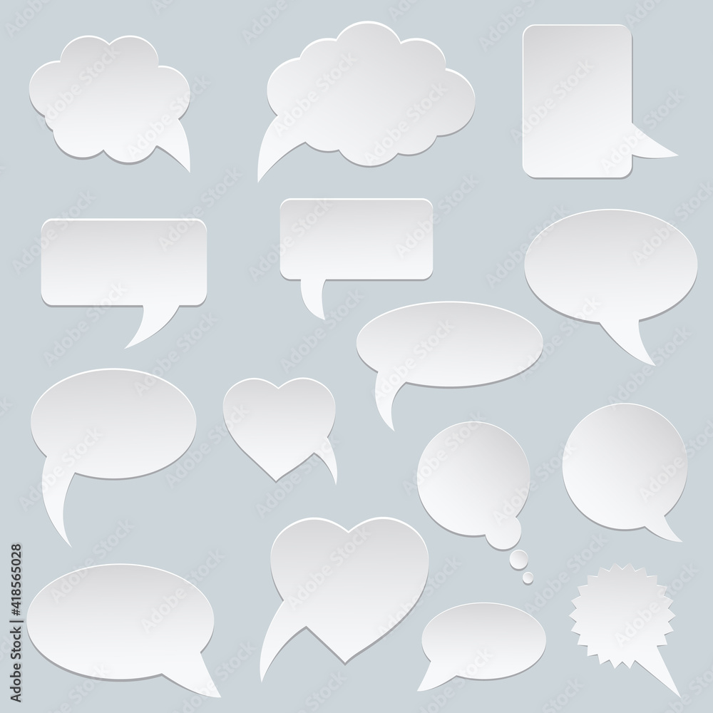 White speech vector bubbles set. Paper speech bubble. White vector communication speech bubble clouds