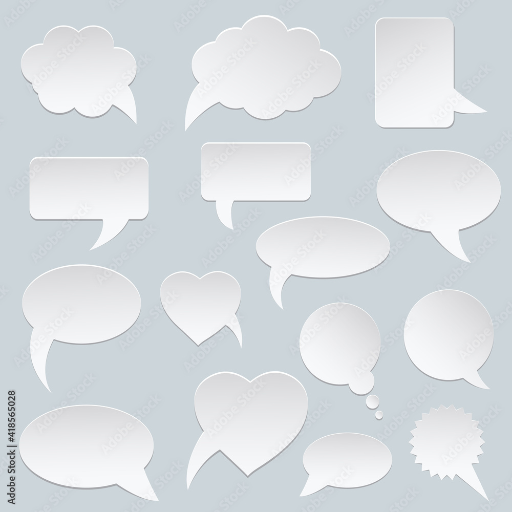 White speech vector bubbles set. Paper speech bubble. White vector communication speech bubble clouds White speech vector bubbles set. Paper speech bubble. White vector communication speech bubble clouds