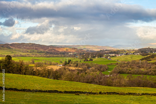 A view of the Ken valley landscape in the Glenkens  with Dalry in the distance