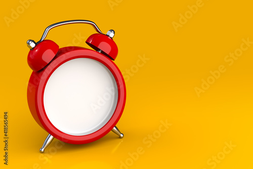 Customizable Red Classic Alarm Clock on Yellow Background 3D Illustration