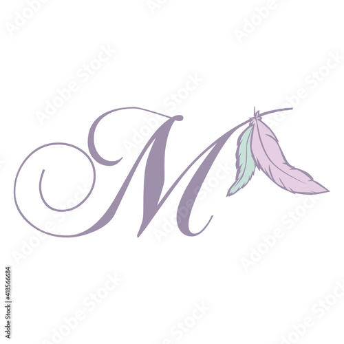 feathers and letter m, vector