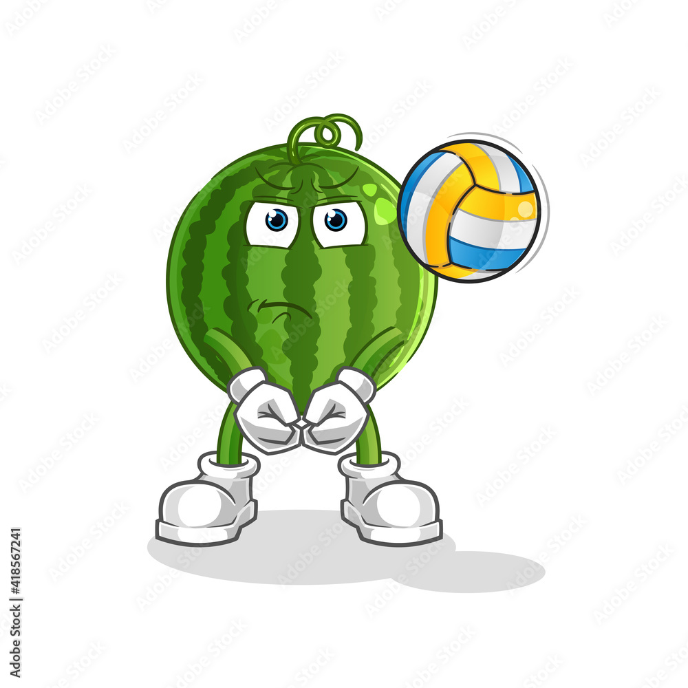 Obraz premium watermelon play volleyball mascot. cartoon vector