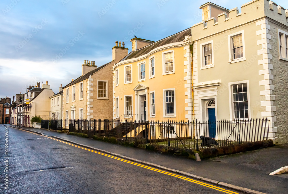 Fototapeta premium Buildings in the old High Street in Kirkcudbright, Galloway, Scotland