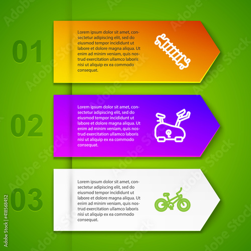 Set line Bicycle suspension, Stationary bicycle and . Business infographic template. Vector.