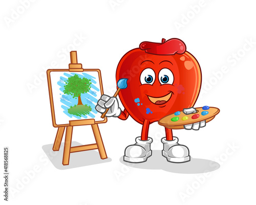 Red Apple artist mascot. cartoon vector