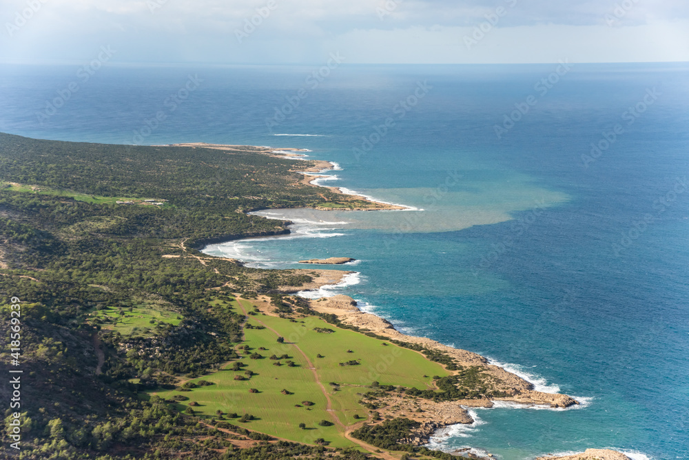 Landscape of Akamas Peninsula National Park, Cyprus. Tourist resort with beaches and blue lagoons Landscape of Akamas Peninsula National Park, Cyprus. Tourist resort with beaches and blue lagoons