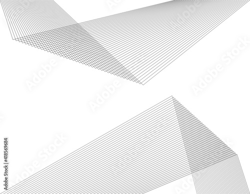 Design elements. Curved sharp corners many streak. Abstract vertical broken stripes on white background isolated. Creative band art. Vector illustration EPS 10. Black lines created using Blend Tool