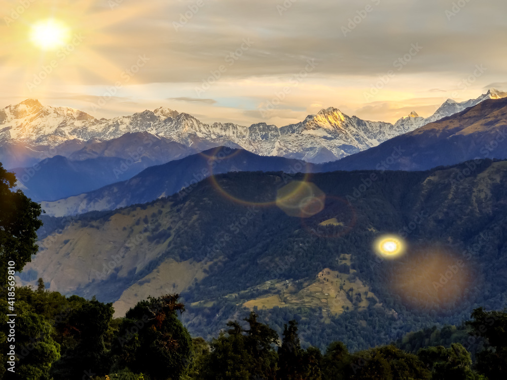 sunrise in the mountains and nature beauty Uttarakhand 