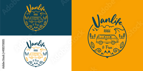 VANLIFE - VAN - STICKER - LABEL - LOGO - YELLOW - BLUE - WILD AND FREE - GRAPHIC DESIGN - ILLUSTRATION