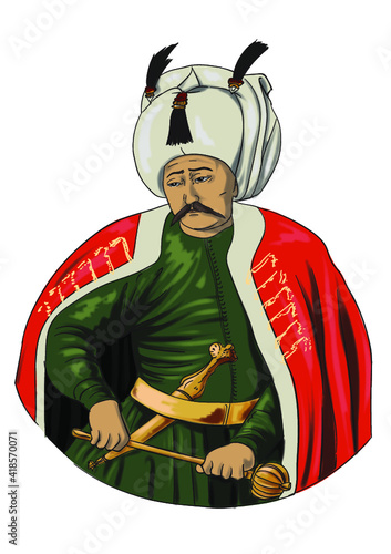 Ottoman Sultan Illustration. Isolated in white background.