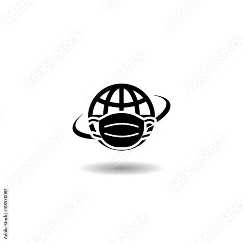 Planet earth with face mask flat icon with shadow