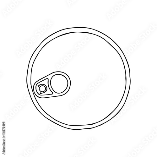Black hand drawing outline illustration of a pan for cooking isolated on a white background. Top view