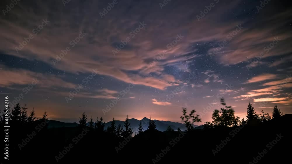 Astronomy night with milky way galaxy stars and clouds sky in forest mountain landscape Time lapse Beautiful nature Astronomy night with milky way galaxy stars and clouds sky in forest mountain landscape Time lapse Beautiful nature