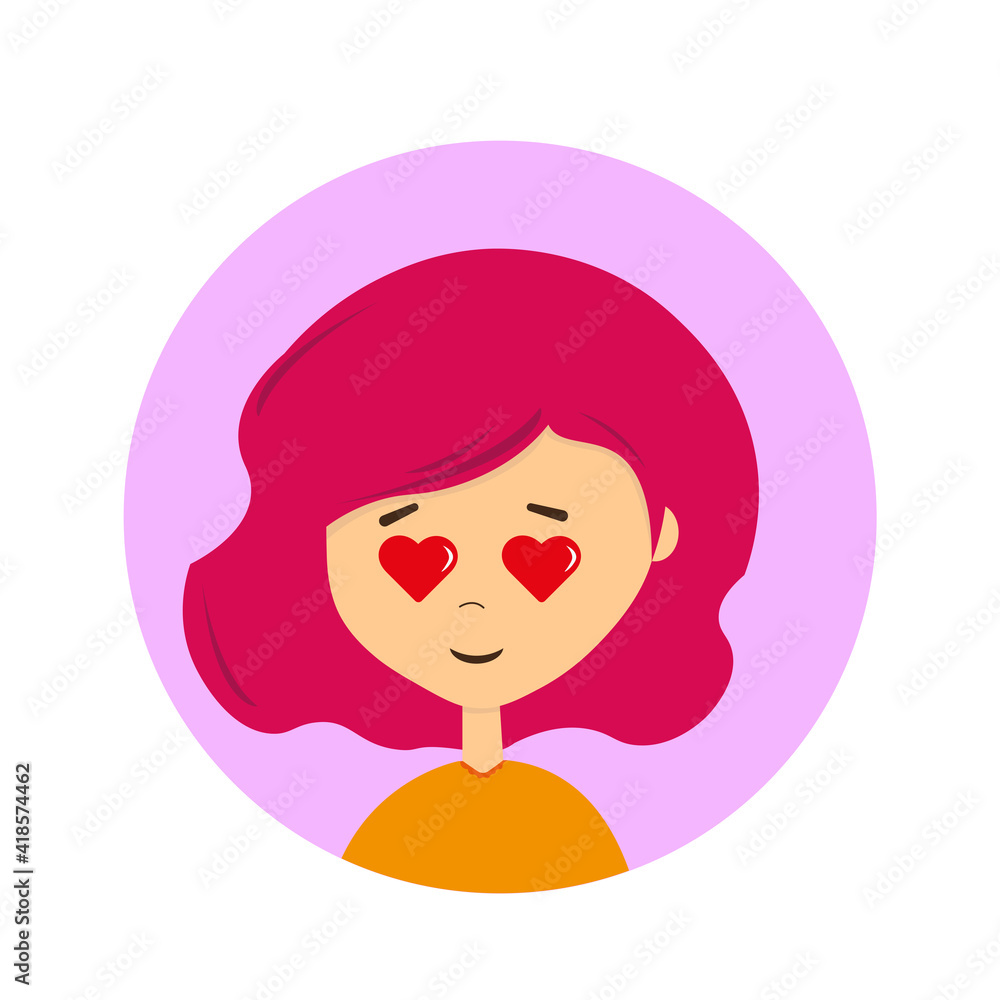 female expression. Vector illustration. Emoji with enamored love facial expression female expression. Vector illustration. Emoji with enamored love facial expression