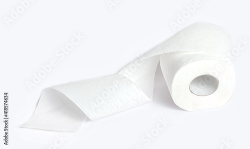 Roll of toilet paper on a white background.