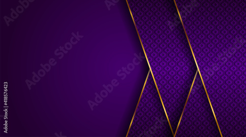 Luxury golden line background elegant purple shades in 3d abstract style. Luxurious gold illustration modern template deluxe overlap layer design