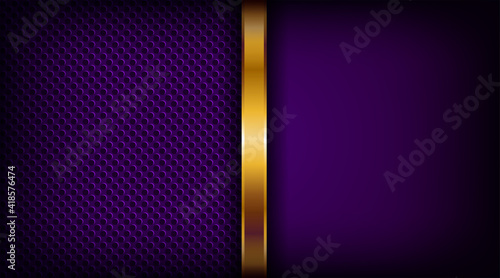 Luxury golden line background elegant purple shades in 3d abstract style. Luxurious gold illustration modern template deluxe overlap layer design