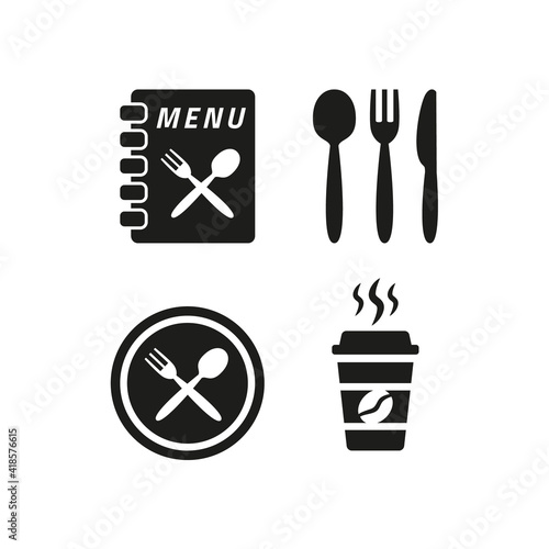 Restaurant and cafe icons set on white background.