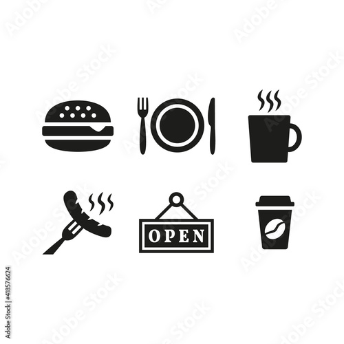 Restaurant and cafe icons set on white background.