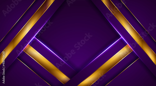 Luxury golden line background elegant purple shades in 3d abstract style. Luxurious gold illustration modern template deluxe overlap layer design
