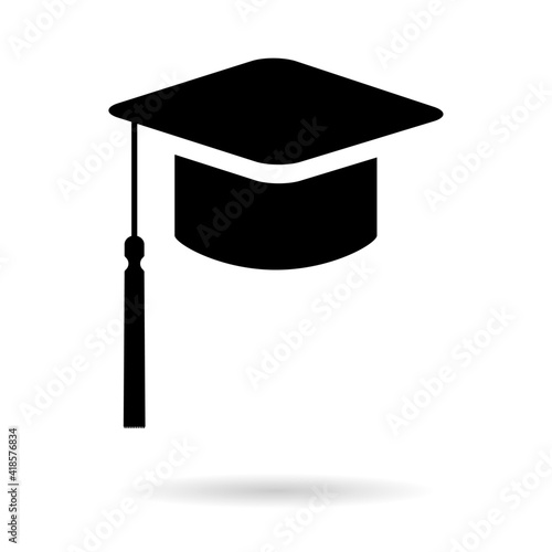 Cap, hat symbol isolated on white background. Graduate education illustration vector icon, success web button
