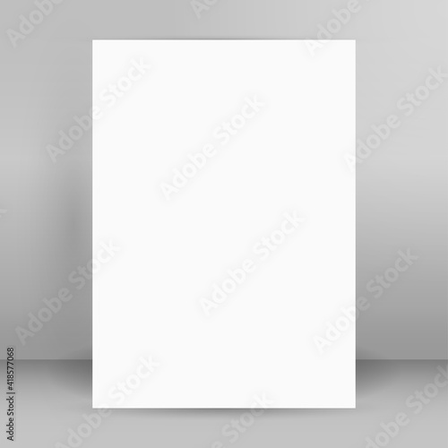 Design elements presentation template. Blank A4 format page paper with realistic shadows. Element for advertising and promotional message isolated on white background. Vector illustration EPS 10