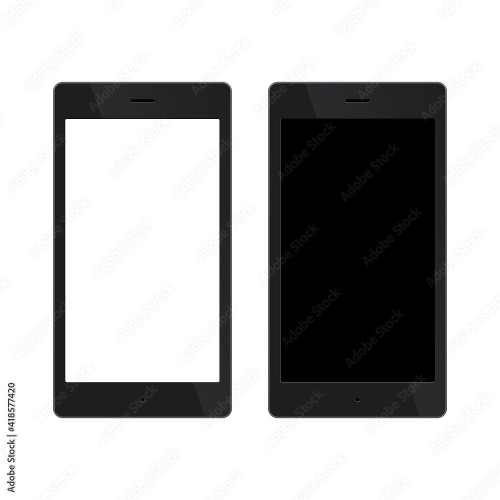Set of 2 elegant Mobile Phone interface blank for design. Vector illustration EPS 10 black smartphone isolated on white background element for Application Cover & promotional message Set of 2 elegant Mobile Phone interface blank for design. Vector illustration EPS 10 black smartphone isolated on white background element for Application Cover & promotional message