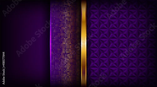 Luxury golden line background elegant purple shades in 3d abstract style. Luxurious gold illustration modern template deluxe overlap layer design