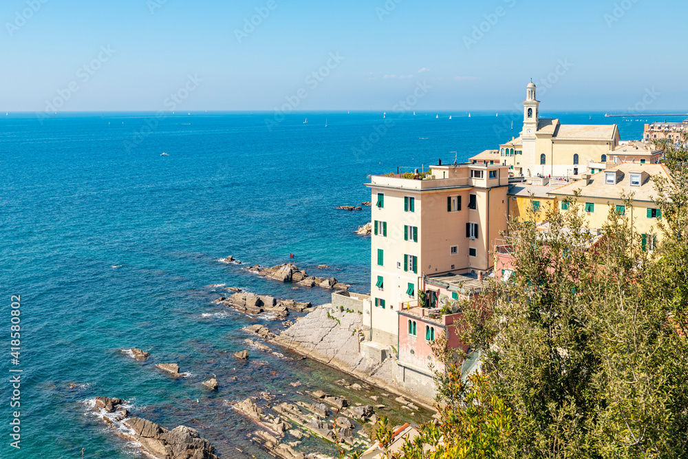 View of the Ligurian sea from Boccadasse, a small fishing village in the city of Genoa - Italy