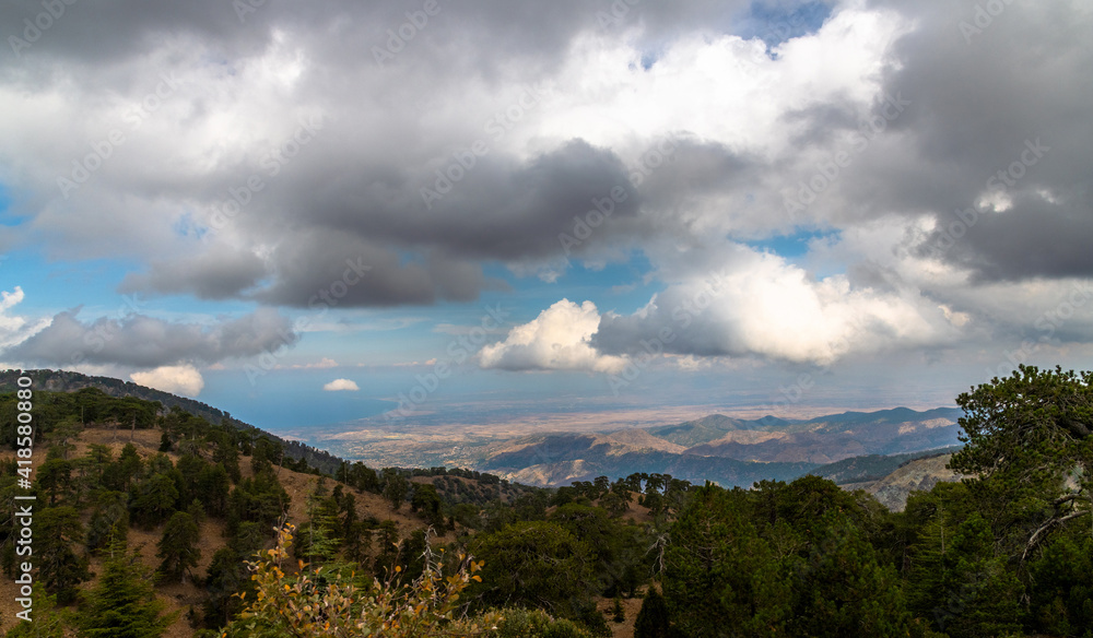 Naklejka premium Mount Olympus, highest peak of the island of Cyprus. Troodos mountains