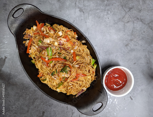 A bowl of Indian version of Chinese Vegetarian Chowmein - Indo-Chinese Chowmein