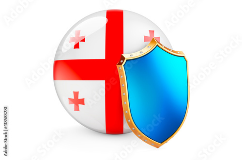 Free Download Georgian flag with shield. Protect of Georgia concept, 3D rendering - GFXLoad