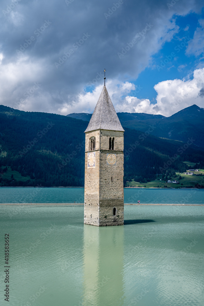 The famous sunken church of reschensee, austria