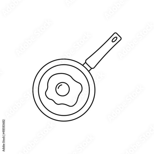 Fried egg in a frying pan icon. Vector. Line style.